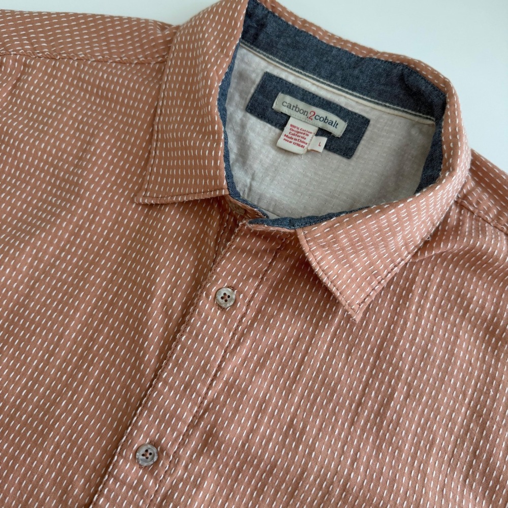 Carbon2Cobalt Orange‎ Dot Stripe 100% Cotton Short Sleeve Button Down Men Large